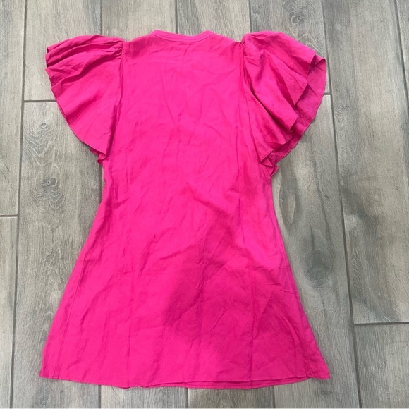 NWT Dark Pink Linen Blend Pleated Ruffle Swing Mini Dress Women’s Size M - Picture 8 of 8